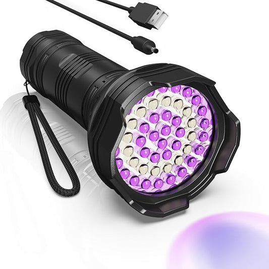 Black Lights UV Flashlight USB Rechargeable, 51 LED 365nm & 395nm Ultraviolet Flashlights, Blacklight for Pet Urine Detection, Portable Handheld Wood's lamp for Cat Ringworm,Bed Bug,Scorpions Hunting