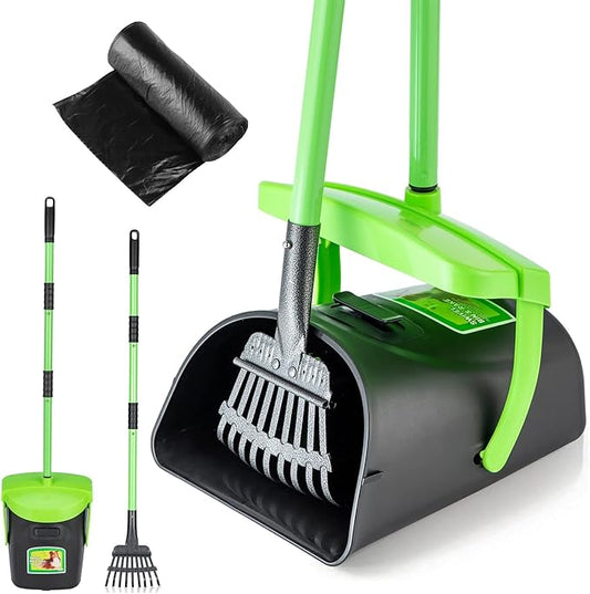 Pooper Scooper Swivel Bin & Rake Kit with 20 Waste Bags, 36.6" Long Handle Adjustable Portable Non-Breakable Dog Pooper Scooper for Large Medium Small Dogs, Poop Scooper for Lawn Yard Dog Kennel