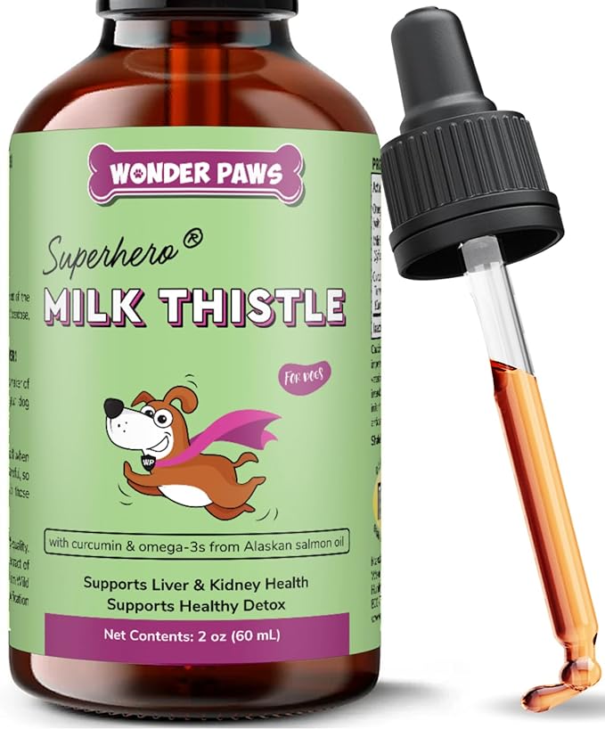 Milk Thistle, Liver Support for Dogs, Supports Kidney Function for Pets, Detox, Hepatic Support, with Wild Alaskan Salmon Oil & Curcumin, Omega 3 EPA & DHA (2, Ounces)