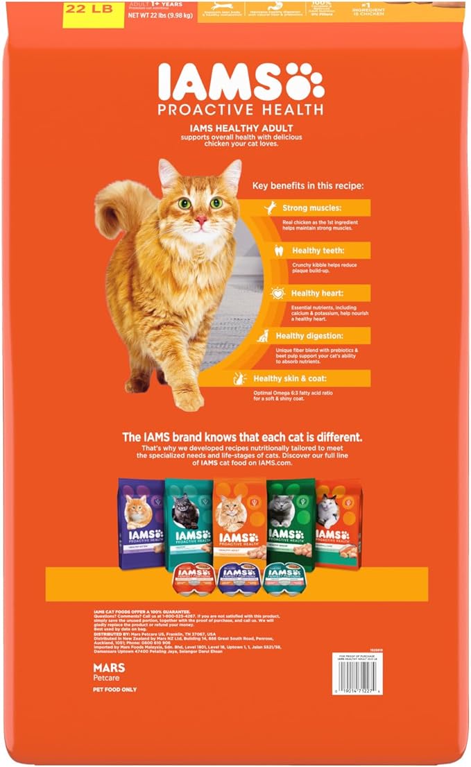 IAMS PROACTIVE HEALTH Adult Healthy Dry Cat Food with Chicken Cat Kibble, 22 lb. Bag