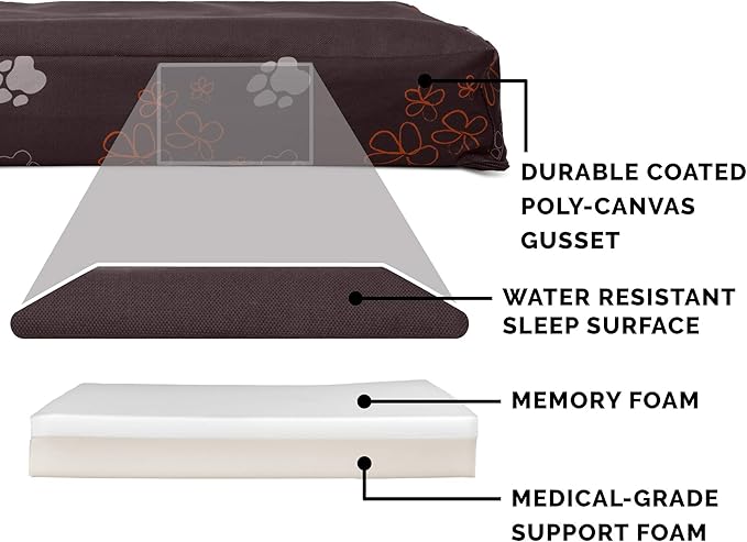 Furhaven Water-Resistant Memory Foam Dog Bed for Small Dogs w/ Removable Washable Cover, For Dogs Up to 20 lbs - Indoor/Outdoor Garden Print Mattress - Bark Brown, Small