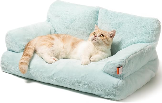 Pet Bed for Medium Small Cats and Dogs, Washable Puppy Sleeping Bed Cat Couch Pet Sofa Bed, Soft Calming Cat Sofa Beds for Indoor Cats Anti-Slip Bottom (Blue)