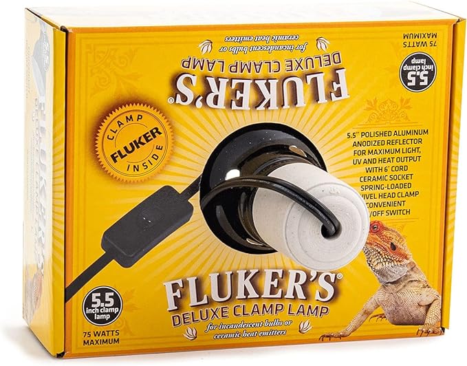 Fluker's Repta-Clamp Lamp, Heavy Duty Clamp Light For Reptile Tanks and Terrariums, UL/CUL Approved, Great for Reptile Basking, 75-Watt Maximum with On/Off Switch, 5.5"