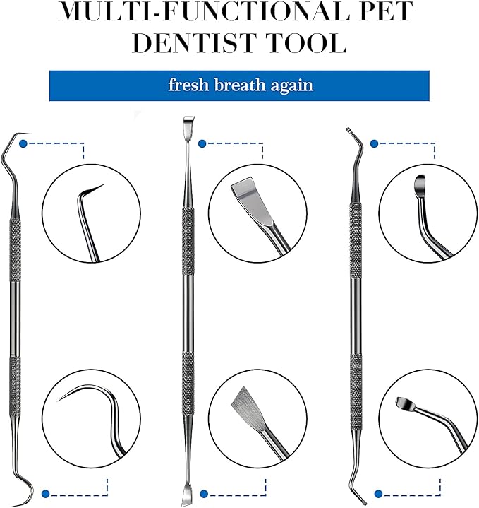 Hotop 3 Pieces Dog Dental Tooth Scaler and Scraper Stainless Double Headed Tarter Remover Scraper Pet Teeth Cleaning Tools for Dog and Cat (Black), 3 Piece Set