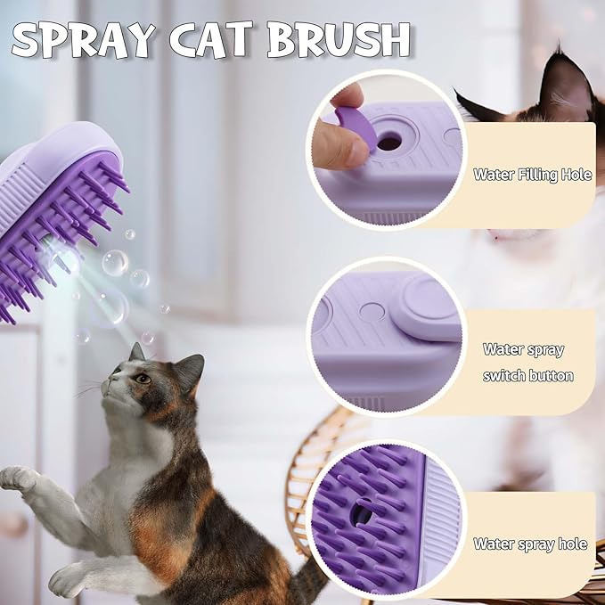 Cat Steam Brush, Cat Spray Comb, Pet Massage Shedding Brush, Rechargeable Silicone Steam Hair Brush, Multi-functional Cat And Dog Hair Brush,Cat Hair Steam Brush