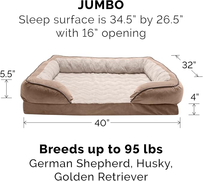 Furhaven Replacement Dog Bed Cover Perfect Comfort Plush & Velvet Waves Sofa-Style, Machine Washable - Brownstone, Jumbo (X-Large)