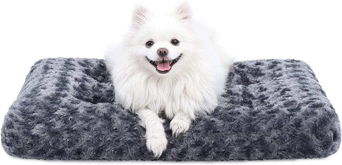 KSIIA Washable Dog Bed Deluxe Plush Dog Crate Beds Fulffy Comfy Kennel Pad Anti-Slip Pet Sleeping Mat for Large, Jumbo, Medium, Small Dogs Breeds, 29" x 21", Dark Grey