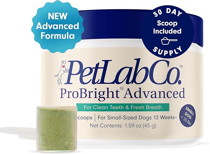 PetLab Co. ProBright Advanced Dental Powder - Dog Breath Freshener - Teeth Cleaning Made Easy – Targets Tartar & Bad Breath - Formulated for Small Dogs