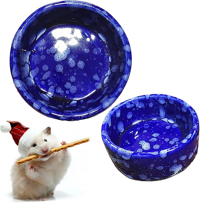 kathson 2 Pcs Hamster Food Bowl Guinea Pig Ceramic Water Bowl Small Animal Feeding Dish for Dwarf Hamster Gerbil Syrian Ferret Hedgehog Chinchilla Bunny (Navy)…