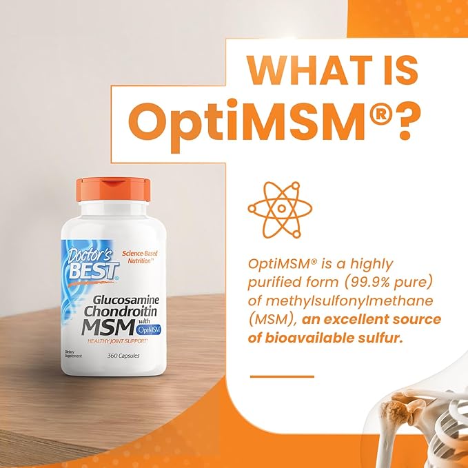Doctor's Best Glucosamine Chondroitin Msm with OptiMSM Capsules, Joint Support Supplement Supports Healthy Joint Structure, Function & Comfort, Non-GMO, Gluten Free, Soy Free, 360 Count