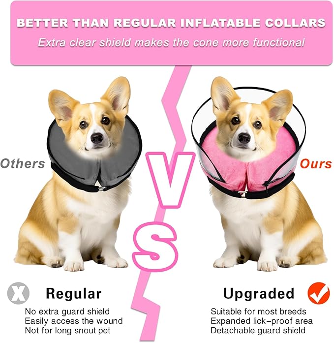 Dog Cone,Dog Surgery Collar,Dog Cones for Small Medium Large Dogs,Inflatable Cone for Dogs,Dog Cone Collar, Does not Impede Vision Dog Recovery Collar(XL Pink)