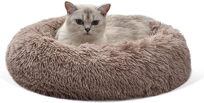 Cat Beds for Indoor Cats - Cat Bed Washable 20/24 inches, Dog Beds for Small Medium Dogs, Anti Anxiety Round Fluffy Plush Faux Fur Cat Bed,Thick Bottom Keep Pets Off The Cold Tile