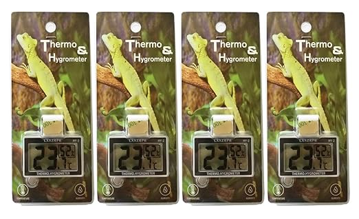 Reptile Thermometer Hygrometer HD LCD Reptile Tank Digital Thermometer with Hook Temperature Humidity Meter Gauge for Reptile Tanks, Terrariums, Vivarium (4packs)