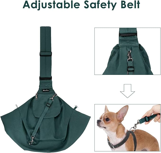 SlowTon Dog Carrier Sling - Thick Padded Adjustable Shoulder Strap Dog Carriers for Small Dogs, Puppy Carrier Purse for Pet Cat with Front Zipper Pocket Safety Belt Machine Washable (Green M)