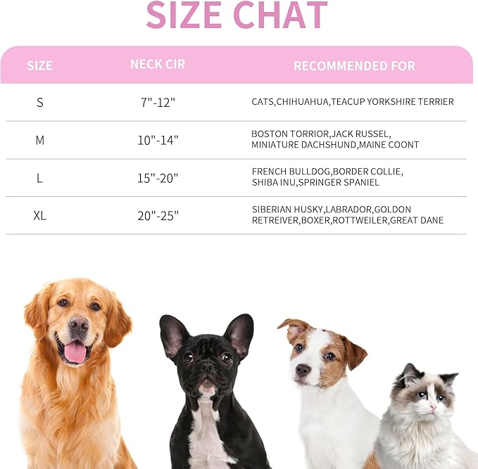 Protective Inflatable Dog Cone After Surgery, Soft Inflatable Donut Collar for Dogs and Cats, Prevent from Biting & Scratching, Not Block Vision (Pink Donut Collar S)