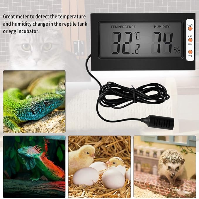 iPower 6"x8" Reptile Heat Pad Under Tank Warmer Terrarium Heater Heating Mat with Temperature Adjustable Controller, Digital Thermometer and Hygrometer with Humidity Probe for Amphibian, Pet