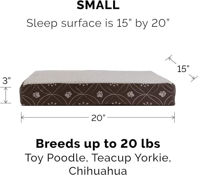Furhaven Memory Foam Dog Bed for Small Dogs w/ Removable Washable Cover, For Dogs Up to 20 lbs - Sherpa & Flannel Paw Print Deluxe Mattress - Dark Espresso, Small