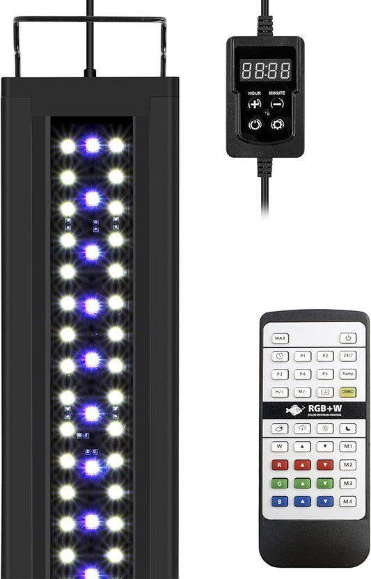 NICREW RGB+W 24/7 LED Aquarium Light with Controller, Full Spectrum Fish Tank Light for Planted Freshwater Tanks, Planted Aquarium Light with Extendable Brackets to 12-18 Inches, 12 Watts