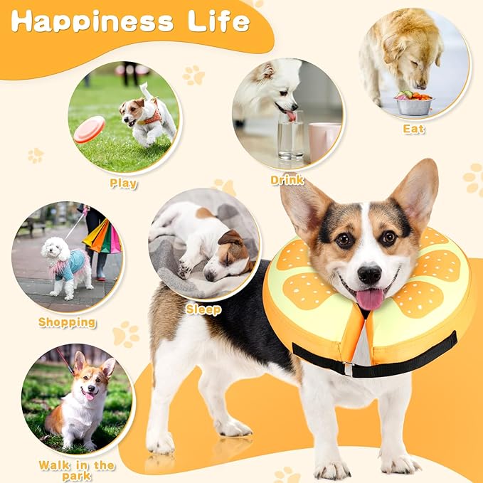 Sivomens Dog Cone, Protective Inflatable Dog Collar for Medium Dogs, Soft Adjustable Pet Recovery Cone After Surgery, Washable Dog Donut Collar Prevents Licking Wounds & No Blocking Vision, M(9"-12")