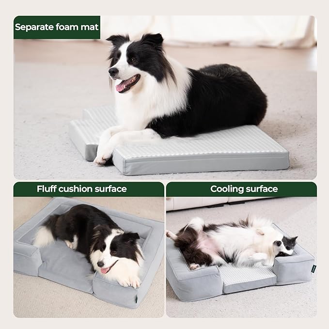 BALANCE Cooling Dog Sofa Bed, 3 in 1 Dog Beds with Removable Washable Cover, Reversible Cushion Dog Couch Summer Comfort Pet Sofa Bed