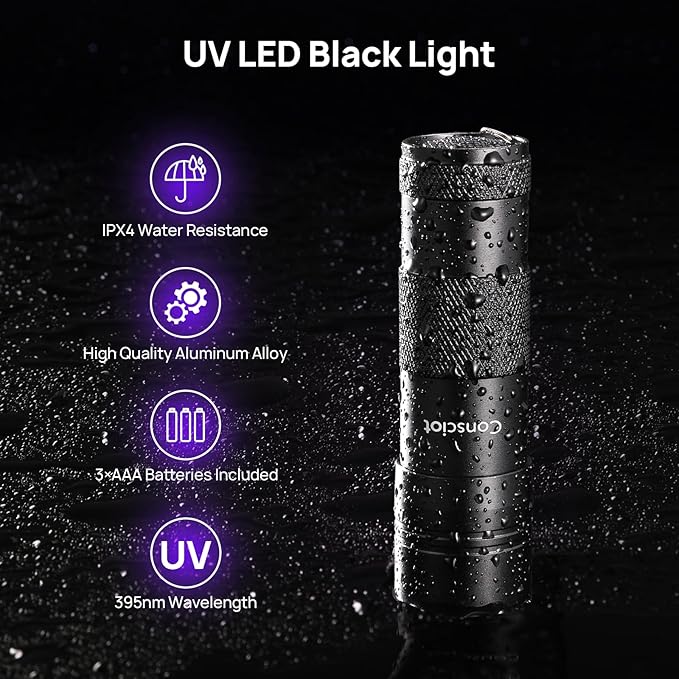 Consciot 2 Pack UV Flashlight Black Light, 12 LED 395nm Ultraviolet Blacklight, Portable Mini Torch Light Pet Urine Detector for Dog/Cat Urine, Dry Stains, Bed Bug, Matching with Pet Odor Eliminator