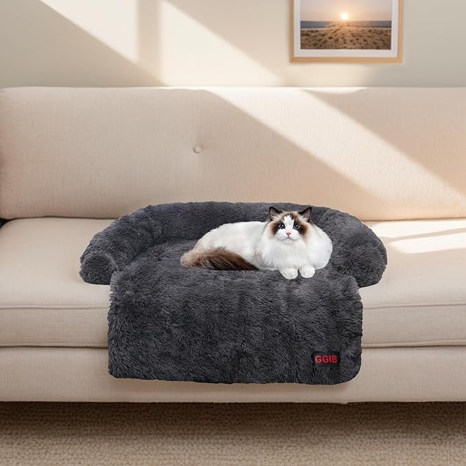 Calming Dog Bed Fluffy Plush Dog Mat for Furniture Protector with Removable Washable Cover for Large Medium Small Dogs and Cats (XS(31“x27.5”x5“), Dark Grey)