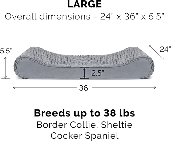 Furhaven Memory Foam Dog Bed for Large/Medium Dogs w/ Removable Washable Cover, For Dogs Up to 38 lbs - Ultra Plush Faux Fur & Suede Luxe Lounger Contour Mattress - Gray, Large