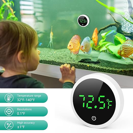 ORIA 2 Pack Digital Fish Tank Thermometer, Wireless Stick-on Aquarium Thermometer, High Accuracy Reptile Thermometer with LED Display, Water Thermometer for Fish Tank, Reptile Tank, Terrarium