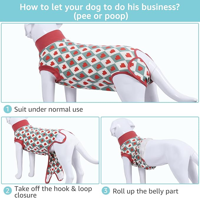 2 Packs Dog Recovery Suit Female Male, Red Heart + Red Heart, M