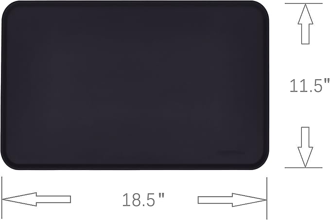 Amazon Basics Waterproof Anti-Slip Silicone Pet Food and Water Bowl Mat, Solid, 18.5 x 11.5 Inches, Black