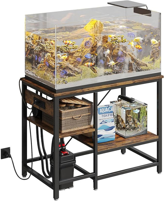 Bestier 40-50 Gallon Fish Tank Stand with Power Outlets, 36x18 Metal Aquarium Stand, Reptile Tank Stand with 3-Tier Adjustable Storage Shelve, 6-Leg Heavy-Duty Aquarium Rack, 660LBS Capacity