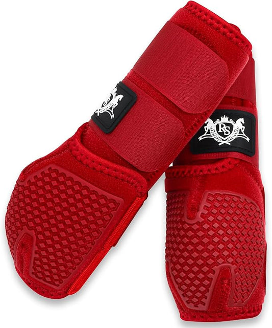 RS Premium Design Horse Boots, Protective and Shock Absorber | Horse Fly Boots Best for Jump Training and for Trails | Ok Fabric Provides Ultimate Flexibility (Red, Medium)