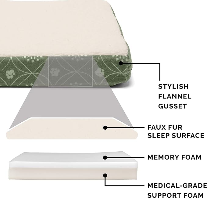 Furhaven Memory Foam Dog Bed for Small Dogs w/ Removable Washable Cover, For Dogs Up to 20 lbs - Sherpa & Flannel Paw Print Deluxe Mattress - Jade Green, Small