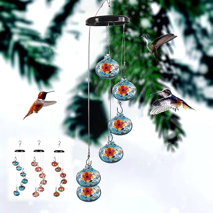 Charming Wind Chimes Hummingbird feeders for Outdoors Hanging ant and bee Proof Never Leak Perfect Garden Decor for Outside (JH-01)