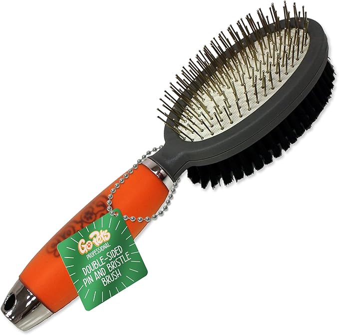 GoPets Professional Double-Sided Pin & Bristle Brush: Pet Grooming Comb, Dogs & Cats of All Breeds, Removes Shedding, Dirt, & Mats from Short, Medium, or Long Hair, Ergonomic Handle Comfortable