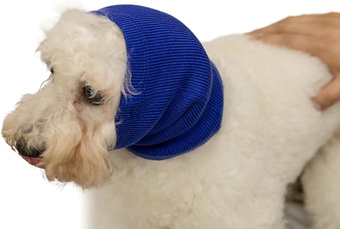 Dog Bonnet Ear Covers Pet Grooming Ear Cover Warmer Ear No Wrap Ear Flap Anxiety Hood for dogs Wine+Blue-M