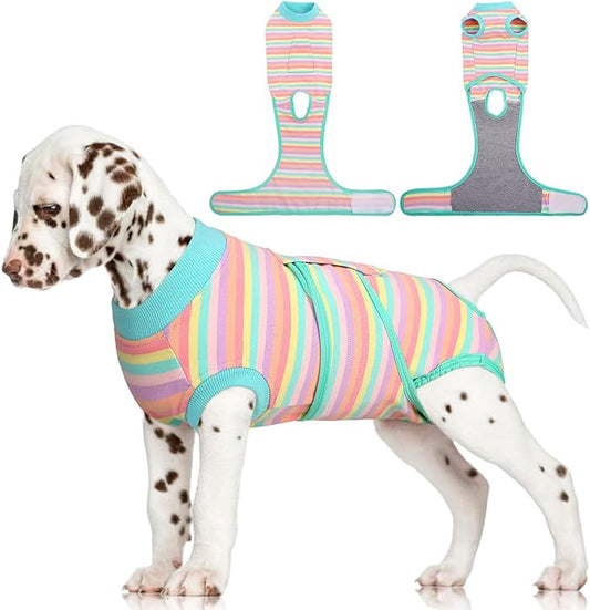 FUAMEY Recovery Suit for Dogs After Surgery,Soft Breathable Dog Bodysuit E-Collar & Cone Alternative Surgical Suit,Male Female Dog Neuter Spay Suits Anti Licking Wounds Onesie Mint Green Stripes XS