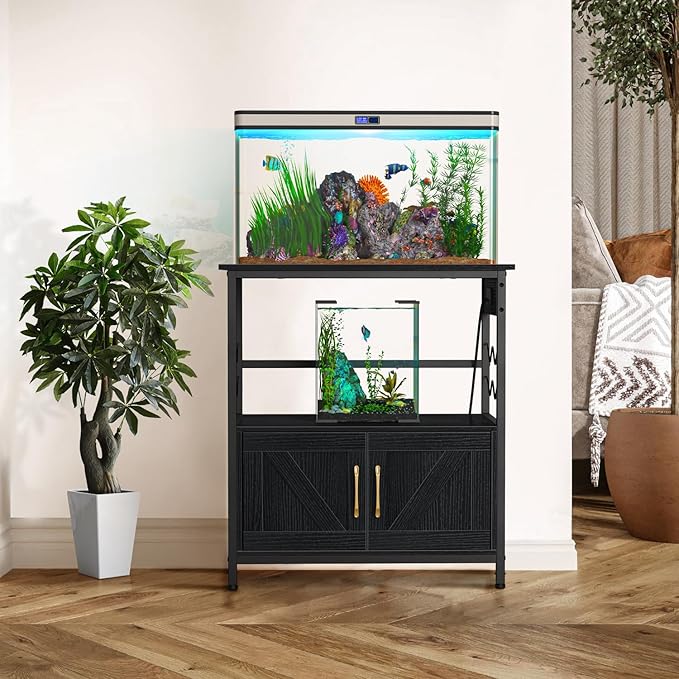 Snughome Aquarium Stand, Fish Tank Stand with Cabinet for Fish Tank Accessories Storage, Metal Fish Tank Stand 29.92" x 16.53" x 32.87", Black