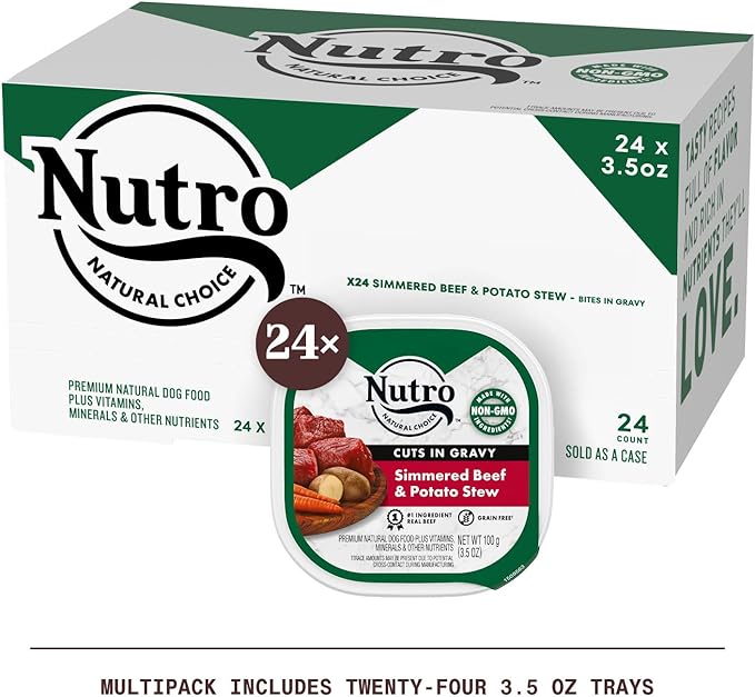 NUTRO Adult Natural Grain Free Wet Dog Food Cuts in Gravy Tender Chicken, Sweet Potato & Pea Stew Recipe, 3.5 oz. Trays (Pack of 24)