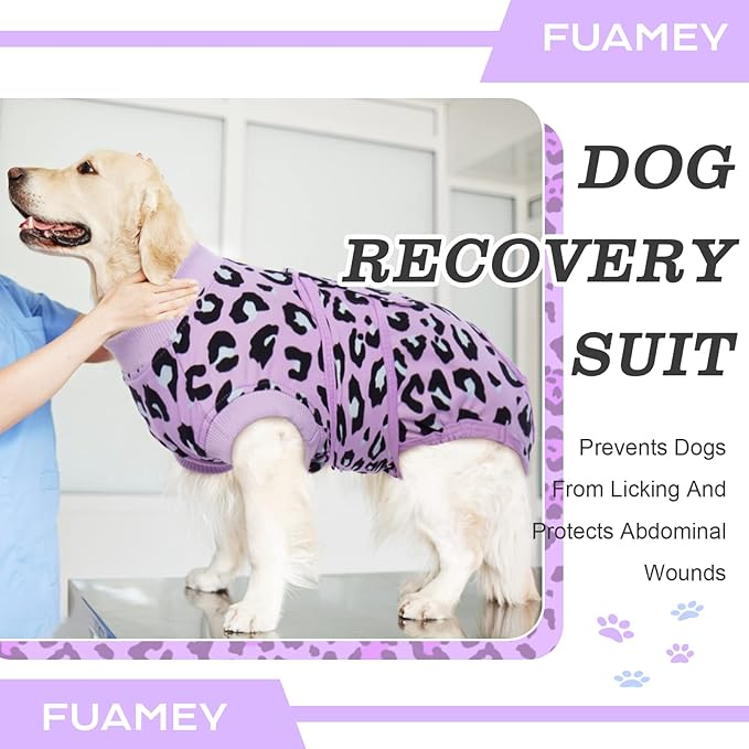 FUAMEY Recovery Suit for Dogs After Surgery,Soft Breathable Dog Bodysuit E-Collar & Cone Alternative Surgical Suit,Male Female Dog Neuter Spay Suits Anti Licking Wounds Onesie Purple Leopard M