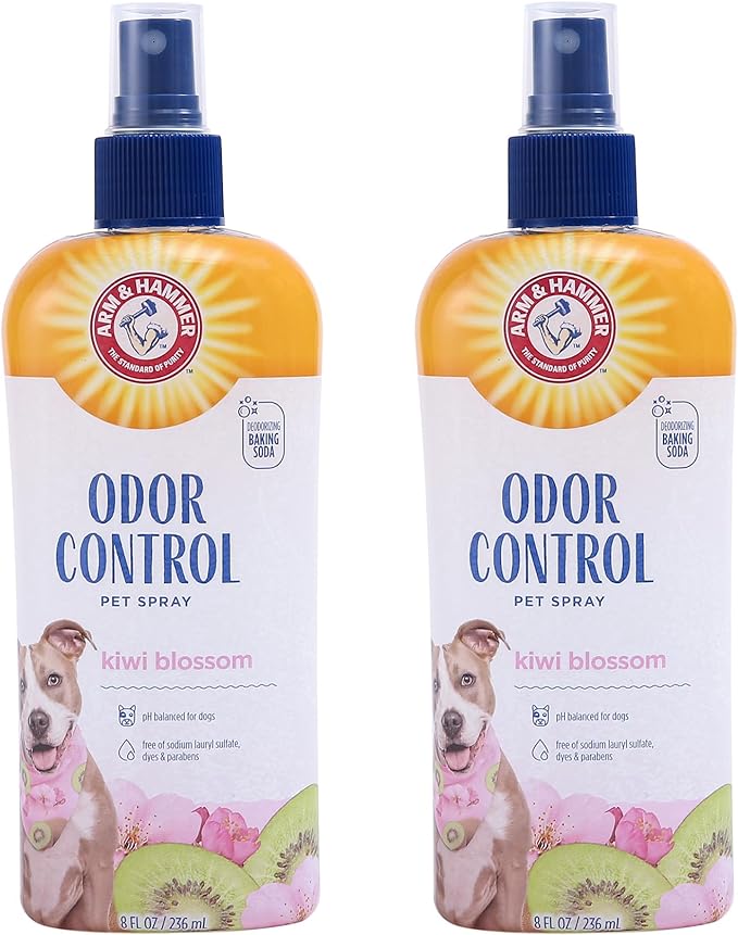 Arm&Hammer For Pets Super Deodorizing Spray for Dogs, Best Odor Eliminating Spray for All Dogs&Puppies|Arm & Hammer Baking Soda Formula with Kiwi Blossom Scent,8 Fl Oz (Pack of 2) Packaging may vary
