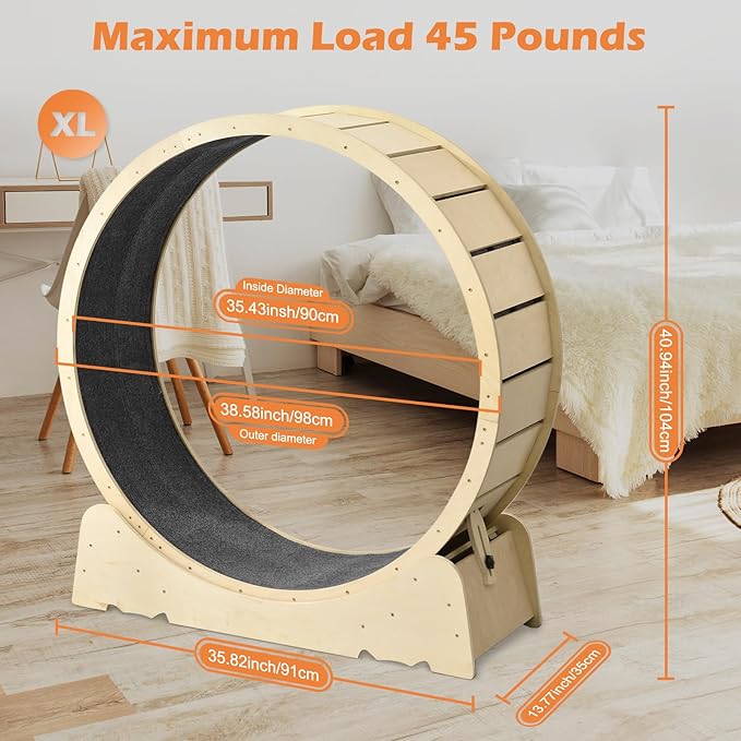 Cat Wheels for Indoor Cats, One Fast Cat Exercise Wheel Indoor, Cat Running Wheel, XLarge Cat Treadmill Wheel for Kitty, Low-Noise, Cat Wheel Exerciser, for Fitness Weight, Natural Wood (XL)