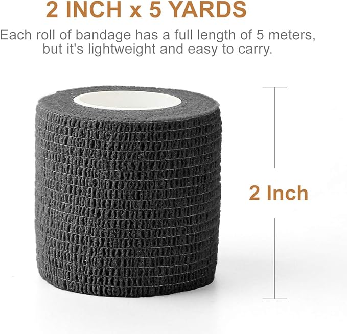 MUEUSS Pet First Aid Tape Self Adherent Cohesive Bandage for Dogs Cats Horses Breathable Non-Woven Elastic Sport Tape for Arm Knee Ankle Sprain (6 Rolls, 2" x 5 Yards)