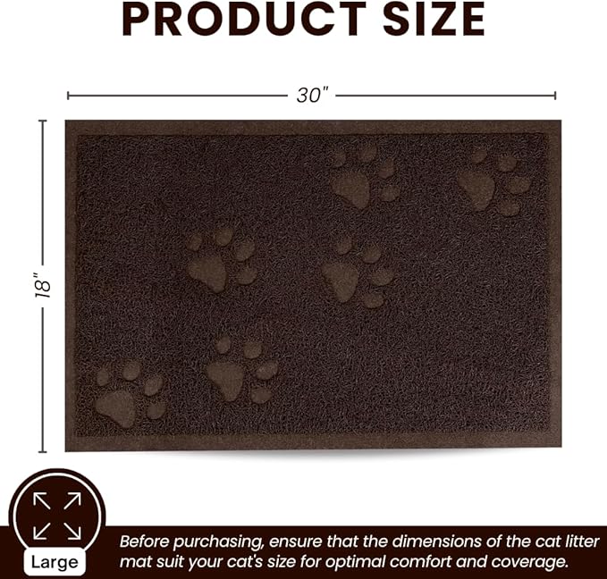 Andalus Large Cat Litter Mat, Pack of 1 - Waterproof, Non-Slip & Easy to Clean Cat Litter Box Mat for Extra Efficient Pet Litter-Trapping, Brown (30” X 18”)