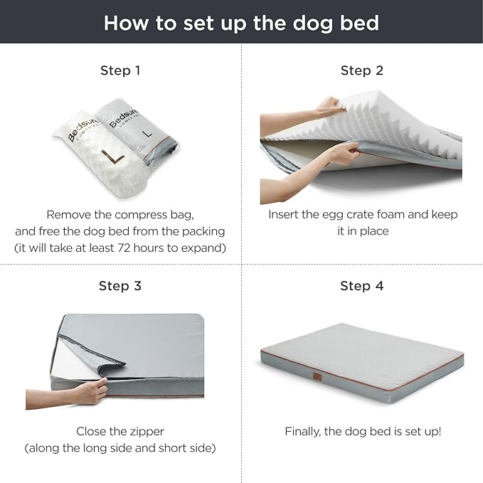 Bedsure Extra Large Dog Bed for Large Dogs - XL Orthopedic Dog Beds with Removable Washable Cover, Egg Crate Foam Pet Bed Mat, Suitable for Dogs Up to 100lbs, Light Grey