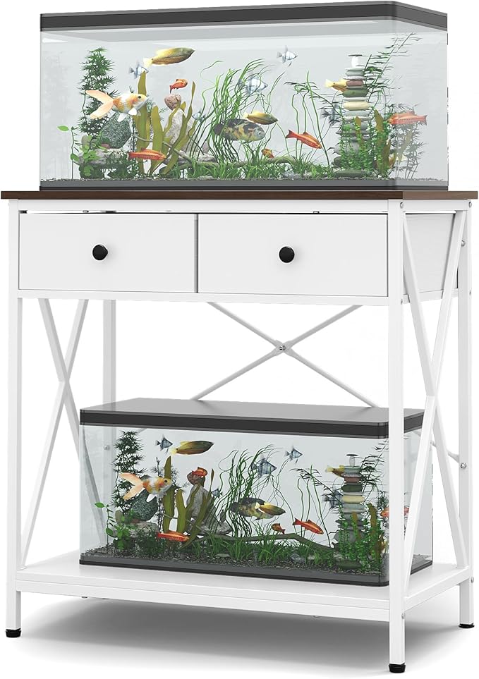 FILKO Aquarium Stand 20-29 Gallon, Metal Gallon Fish Tank Stands with Accessories Storage, Turtle/Reptile Terrariums Table,Breeder Tank Stand,Easy to Assemble(Tank not Included) (White, 29 Gallon)