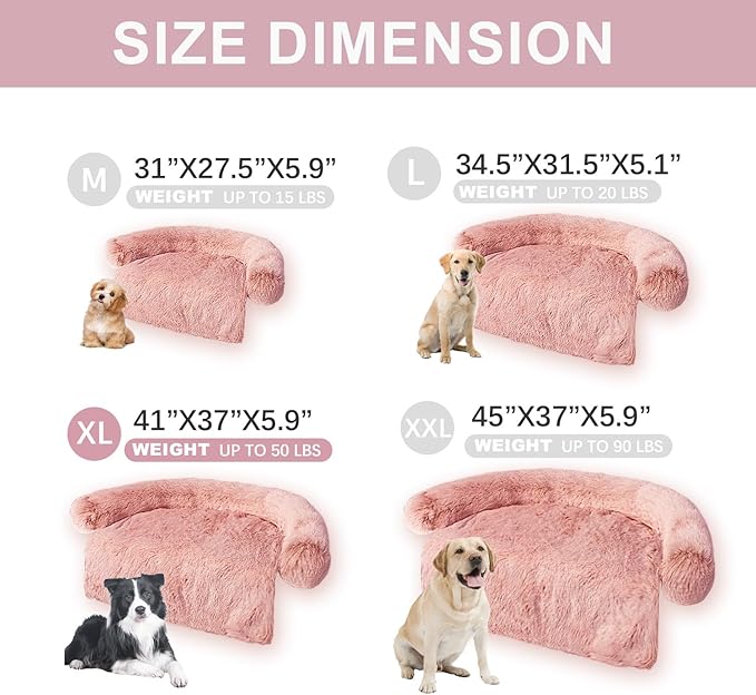 Tinaco Luxurious Calming Dogs/Cats Bed Mats, Washable Removable Couch Cover, Plush Long Fur Mat for Pets, Waterproof Lining, Perfect for Small, Medium and Large Dogs and Cats (Pink, XL)