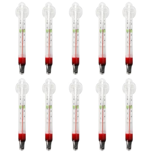 10 Pieces Floating Thermometer for Fish Tank, Digital Glass Double Scale Aquarium Thermometer with Suction Cup, Water Submersible Temperature Measurer, Waterproof Hydraulic Gauge