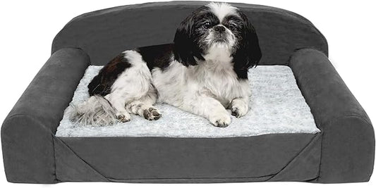 Furhaven Orthopedic Dog Bed for Medium Dogs w/ Removable Washable Cover & Reversible Foam Cushion, For Dogs Up to 55 lbs - Luxury Edition Faux Fur & Suede Sofa - Stone Gray, Medium