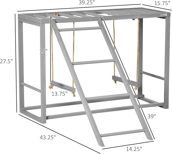 NicBex 27.5" Chicken Activity Play with Multiple Chicken Perches & Hen Ladder,Wooden Chicken Coop Accessory with Swing Set for 3-4 Birds,Parrot Finches Parakeets Budgie Parrotlet Conures,Gray